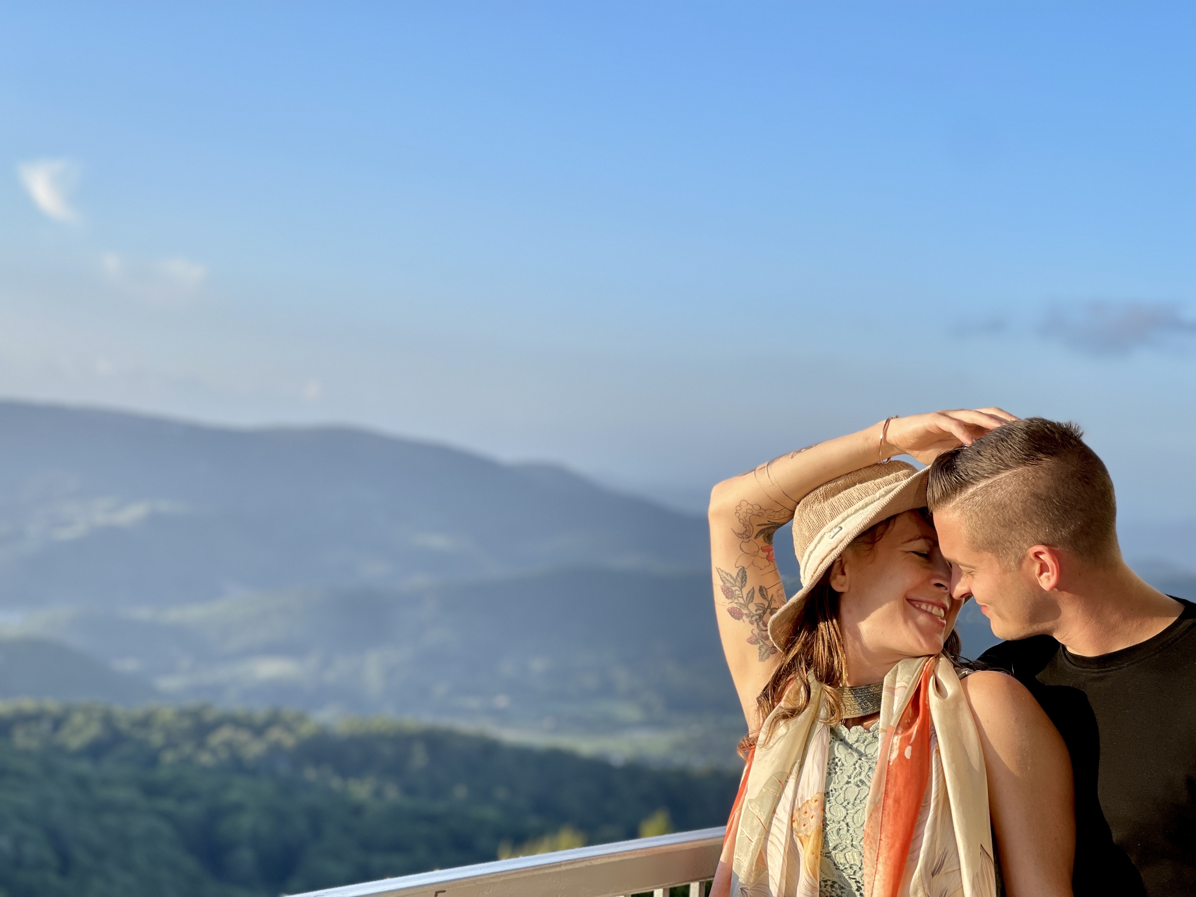 Shannon and Brenan on the Sugartop balcony at sunset